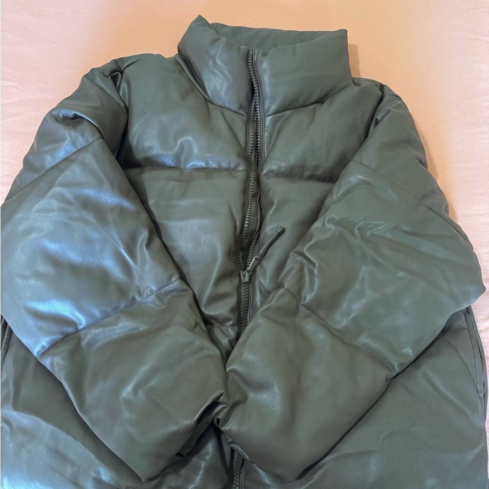 Old navy leather puffer jacket one time worn